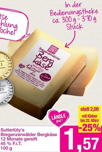 Sutterlüty Sutterlüty's Bregenzerwälder Bergkäse 12 Monate Gereift 100g Angebot