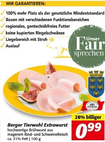 Nah&Frisch Berger Tierwohl Extrawurst 100g Angebot