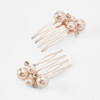 Claire's Rose gold pearl hair combs - 2 pack Angebot