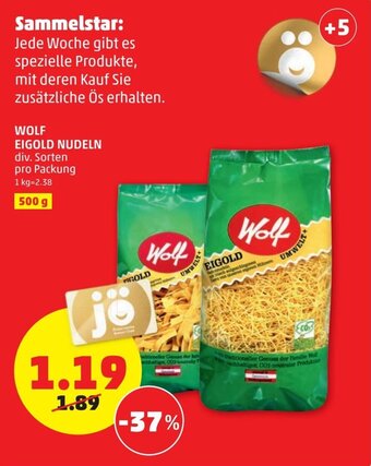 PENNY Wolf Eigold Nudeln 500g Angebot
