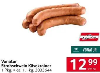 Transgourmet Vonatur Strohschwein Käsekrainer 1.1 kg. Angebot