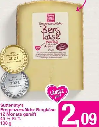 Sutterlüty Sutterlüty's Bregenzerwälder Bergkäse 12 Monate Gereift 45% F.iT. 100g Angebot
