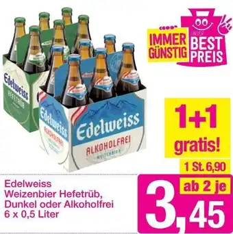 Sutterlüty Edelweiss Weizenbier Hefetrüb, Dnkel oder Alkoholfrei 6x 0,5 Liter Angebot