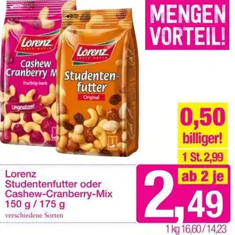 Sutterlüty Lorenz Studentenfutter oder Cashew-Cranberry-Mix 150g/175g Angebot