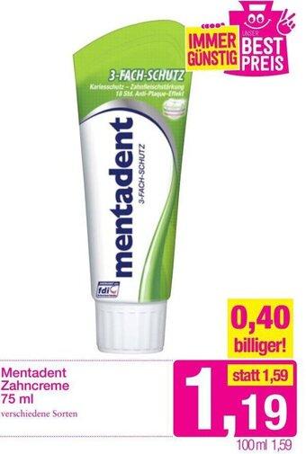 Sutterlüty Mentadent Zahncreme 75 ml Angebot