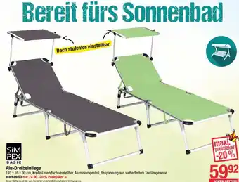 Maximarkt Alu-Dreibeinliege 193 x 59x 30 cm Angebot
