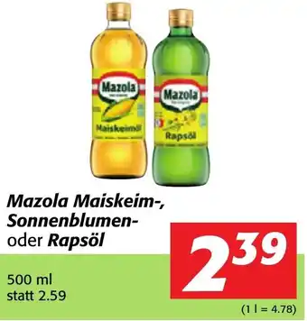 Strasser Markt Mazola Maiskeim-, Sonnenblumen oder Rapsöl 500 ml Angebot