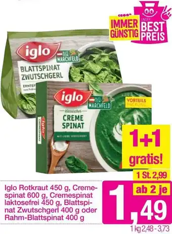 Sutterlüty Iglo Rotkraut 450 g, Creme-Spinat 600 g, Cremespinat Laktosefrei 450 g, Blattspinat Zwutschgerl 400g oder Rahm-Blattspinat 4g Angebot