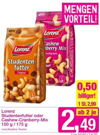 Sutterlüty Lorenz Studentenfutter oder Cashew-Cranberry-Mix 150 g/ 175 g Angebot