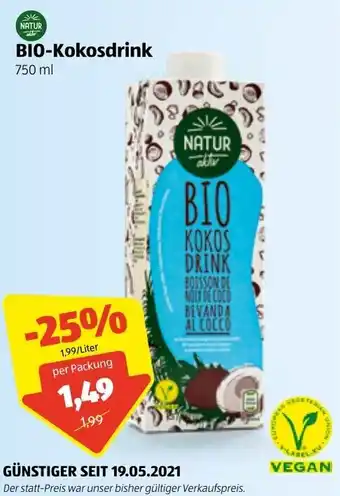 Hofer Bio-Kokosdrink 750ml Angebot