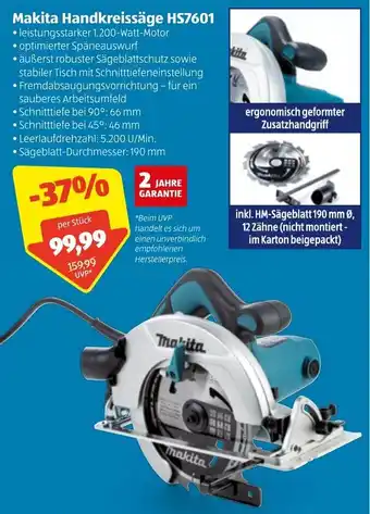 Hofer Makita Handkreissäge HS7601 Angebot