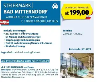 Hofer Steiemark Bad Mitterndorf Angebot