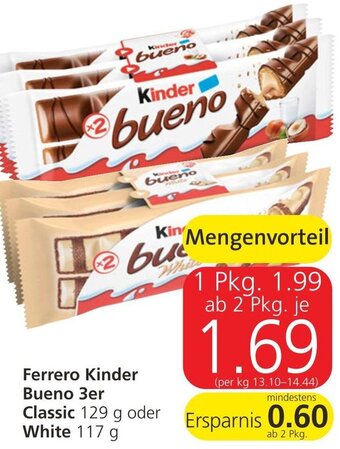 Spar Ferrero Kinder Bueno 3er Classic 129 g oder White 117 g Angebot