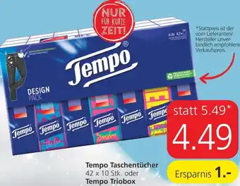 Spar Tempo Taschentücher 42x10 Stk. oder Tempo Triobox Angebot
