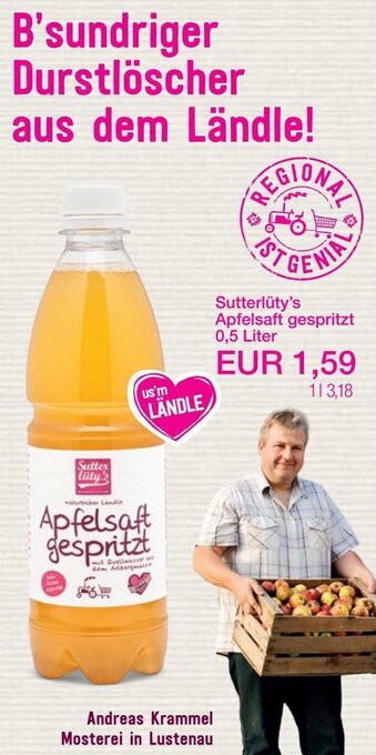 Sutterlüty Sutterlüty's Apfelsaft Gespritzt 0,5 Liter Angebot