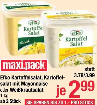 Maximarkt Efko Kartoffelsalat, Kartofeelsalat mit Mayonnaise oder Weißkrautsalat 1 kg Angebot