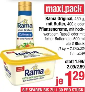 Maximarkt Rama Original 450 g, Mit Butter 400 g oder Pflanzencreme 500 ml Angebot
