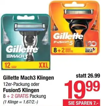 Maximarkt Gillette Mach3 Klingen oder Fusion5 Klingen Angebot