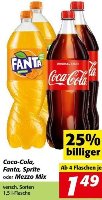 Nah&Frisch Coca-Cola, Fanta, Sprite Oder Mezzo Mix 1,5 l Angebot