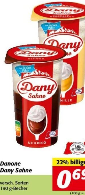 Nah&Frisch Danone Dany Sahne 190 g Angebot