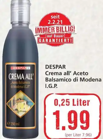 Spar Despar Crema All' Aceto Balsamico Di Modena I.G. P. 0,25 Liter Angebot