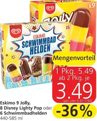 Spar Eskimo 9 Jolly, 8 Disney Light Pop oder 6 Schwimmbadhelden 440-585 ml Angebot