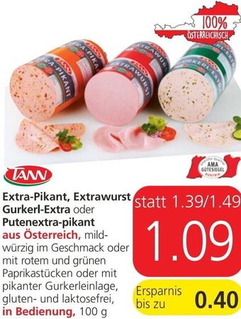Spar Extra-Pikant, Extrawurst Gurkerl-Extra oder Putenextra-Pikant 100 g Angebot