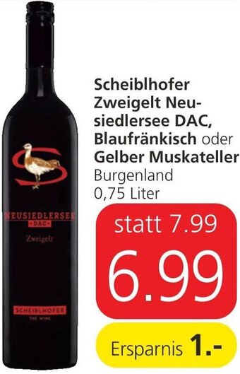 Spar Scheiblhofer Zweigelt Neusiedlersee DAC, Blaufränkisch oder Gelber Muskateller 0,75 Liter Angebot