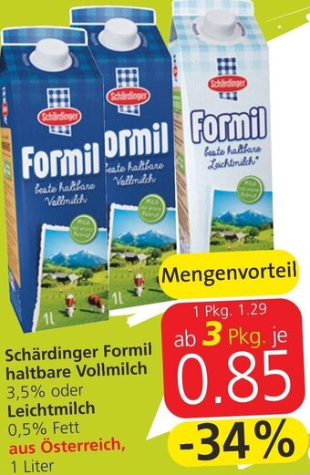 Spar Schärdinger Formil Haltbare Vollmilch oder Leichtmilch 1 Liter Angebot