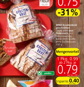 Spar Spar Krustenbrot Geschnitten 500g Angebot