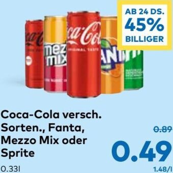T&G Coca-Cola versch, Sorten., Fanta, Mezzo Mix oder Sprite 0.33l Angebot