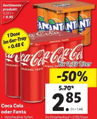 Lidl Coca Cola oder Fanta 6x 0,33 Liter Angebot