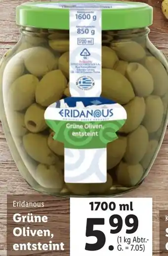 Lidl Grüne Oliven, Entsteint 1700 ml Angebot