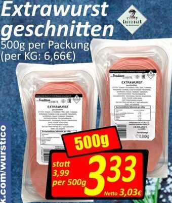 Wurstico Extrawurst Geschnitten 500 g Angebot