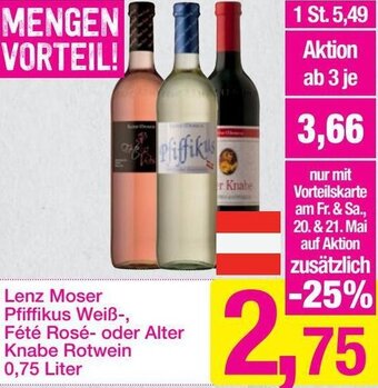 Sutterlüty Lenz Moser Pfiffikus Weiß-,Fété Rosé-oder Alter Knabe Rotwein 0,75 Liter Angebot