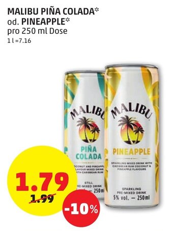 PENNY Malibu Piña Colada od. Pineapple 250ml Angebot