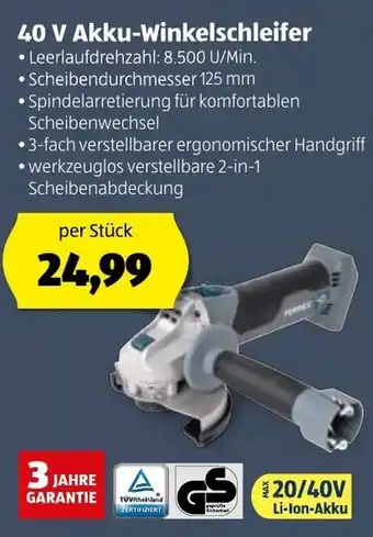 40V Akku Winkelschleifer