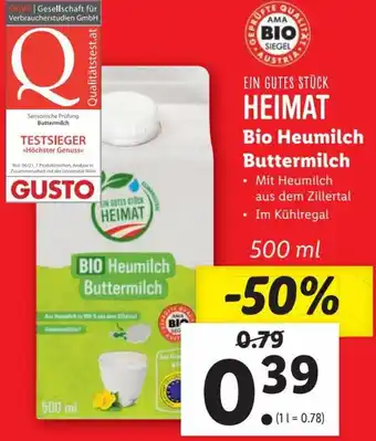 Lidl Bio Heumilch Buttermilch 500 ml Angebot