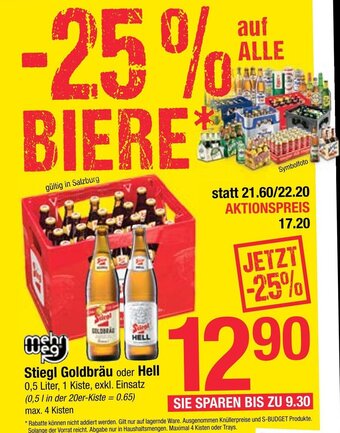Maximarkt Stiegl Goldbräu oder Hell 0,5 Liter Angebot