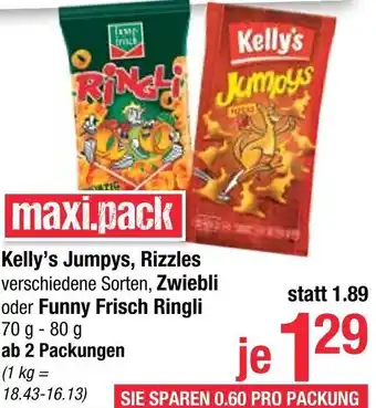 Maximarkt Kelly's Jumpys, Rizzles, Zwiebli oder Funny Frisch Ringli 70 g- 80 g Angebot