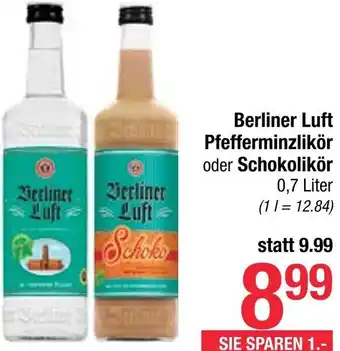 Maximarkt Berliner Luft Pfefferminzlikör oder Schokolikör 0,7 Liter Angebot