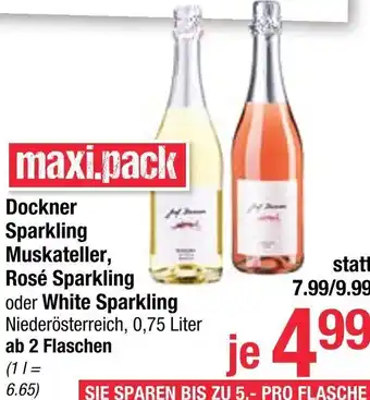 Maximarkt Dockner Sparkling Muskateller, Rosé Sparkling oder White Sparkling 0,75 Liter Angebot
