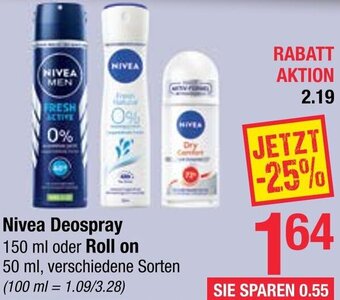 Maximarkt Nivea Deospray 150 ml oder Roll On 50 ml Angebot