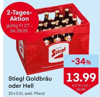 MPreis Stiegl Goldbräu oder Hell 20 x 0.5L Angebot