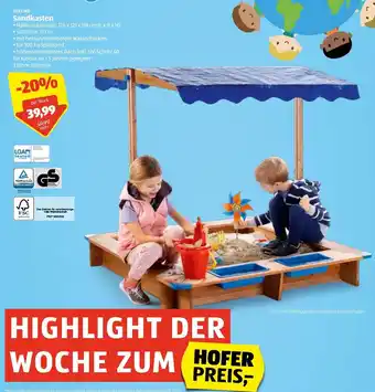 Hofer Sandkasten 126 x 121 x 118 cm Angebot