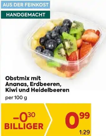 Billa Obstmix mit Ananas, Erdbeeren, Kiwi und Heidelbeeren 100 g Angebot