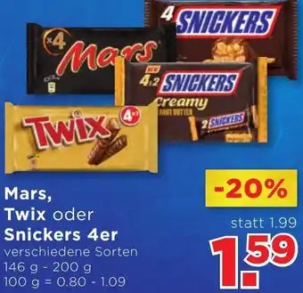 Unimarkt Mars, Twix oder Snickers 4 er 146 g- 200 g Angebot