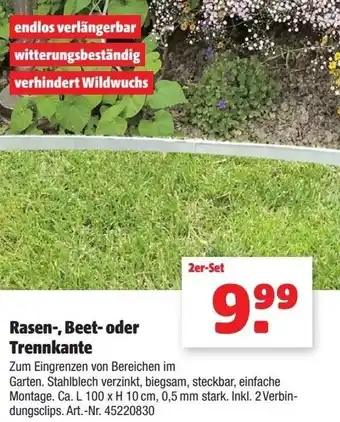 Hagebau Rasen-, Beet-oder Trennkante L 100 x H 10 cm 45220830 Angebot