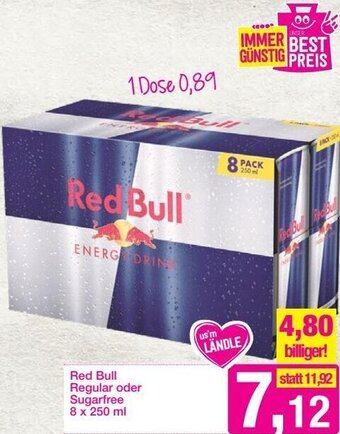 Sutterlüty Red Bull Regular oder Sugarfree 8 x 250 ml Angebot