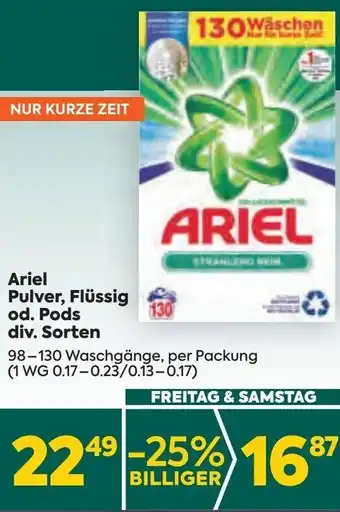 Billa Ariel Pulver, Flüssig od. Pods div. Sorten 98-130 WC Angebot
